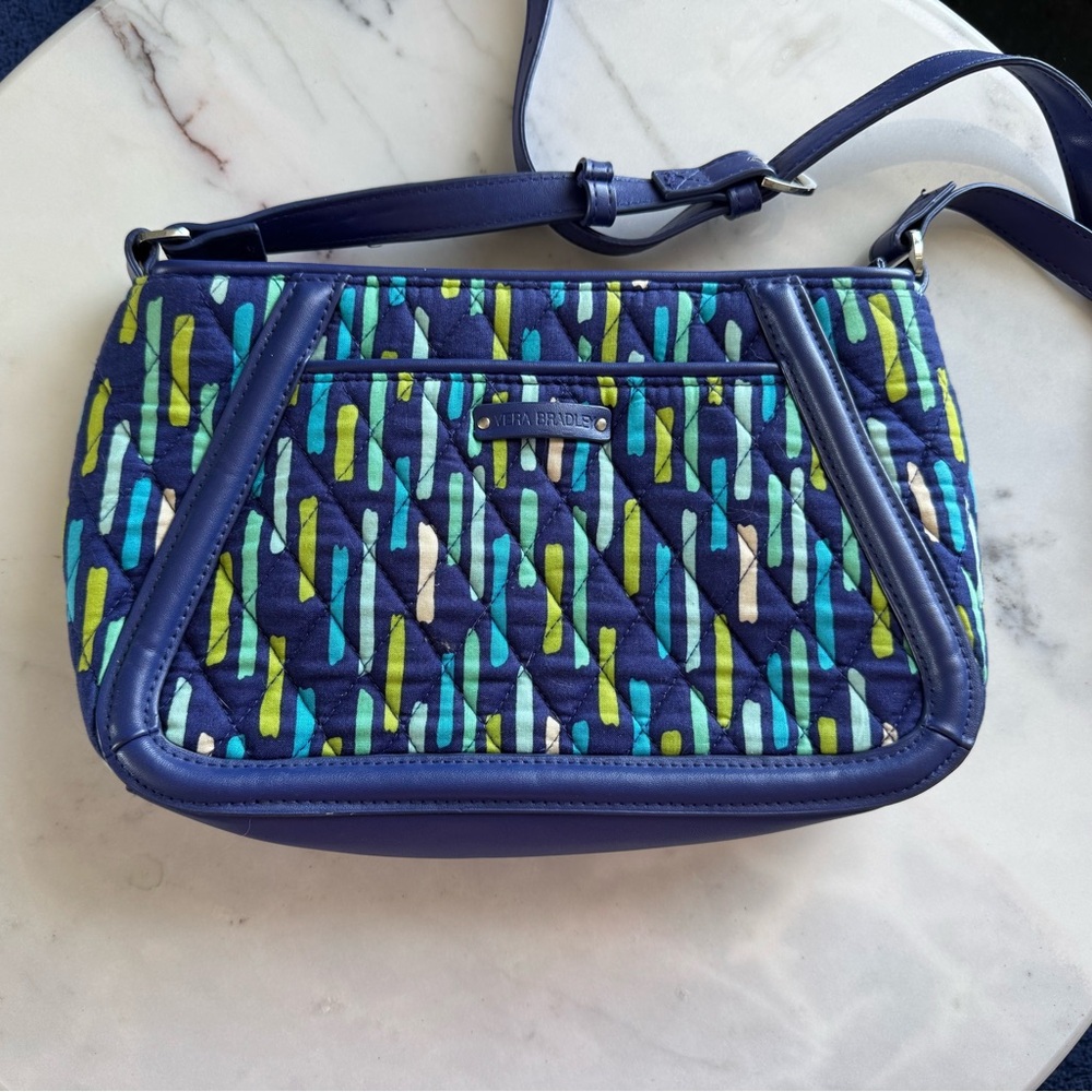 Vera Bradley Katakana Showers Navy Quilted Crossbody Bag Purse Blue Green